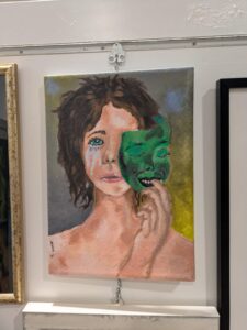 Questo quadro è arrivato secondo ad un concorso d'arte, rappresenta la frase "togliersi la maschera", il quadro si chiama" domani mi mostrerò veramente", con la speranza di ritrovare te stessa e buttare la falsa faccia.