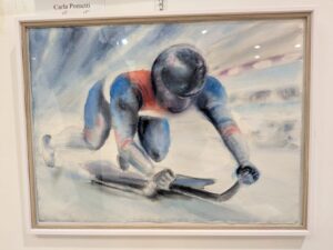 Acquerello2026 L'ispirazione per questo acquerello nasce guardando le Olimpiadi invernali 2026, in particolare le gare di skeleton. Ho voluto cogliere l'attimo della spinta iniziale dell'atleta prima di saltare e sdraiarsi a pancia in giù sullo slittino.